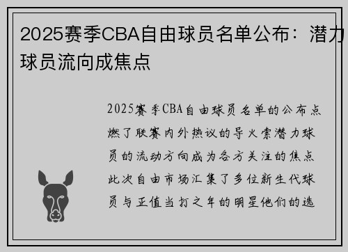 2025赛季CBA自由球员名单公布：潜力球员流向成焦点